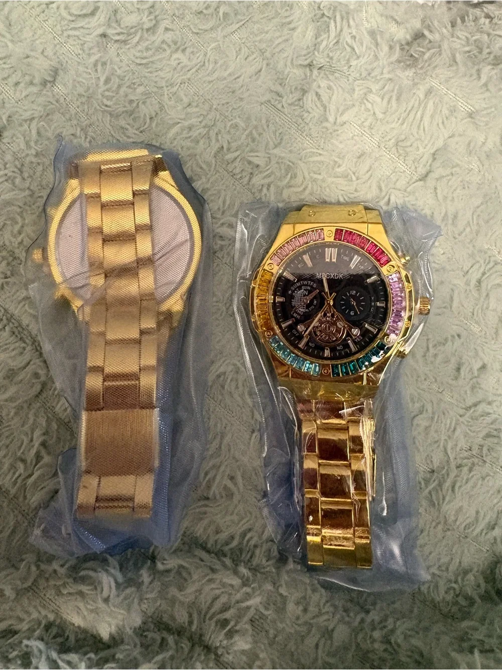 NEW-classic stunning rainbow Gold-Tone Multi-Color Crystal Watch